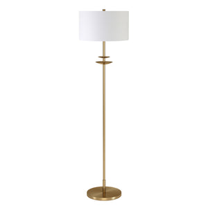 63" Brass Traditional Shaped Floor Lamp With White Frosted Glass Drum Shade