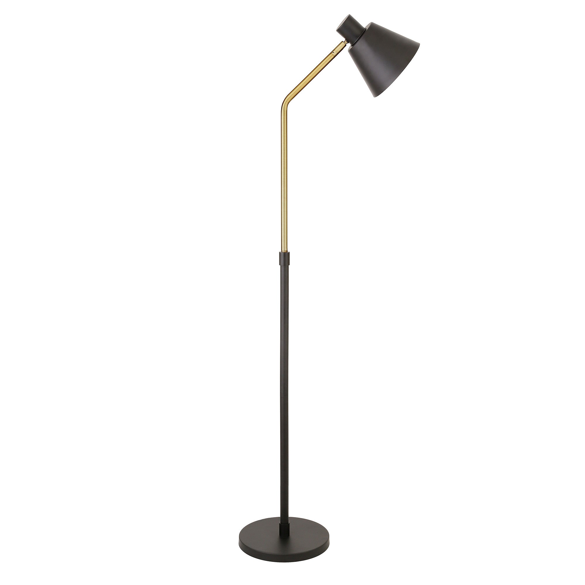 63" Black Reading Floor Lamp With Black Cone Shade