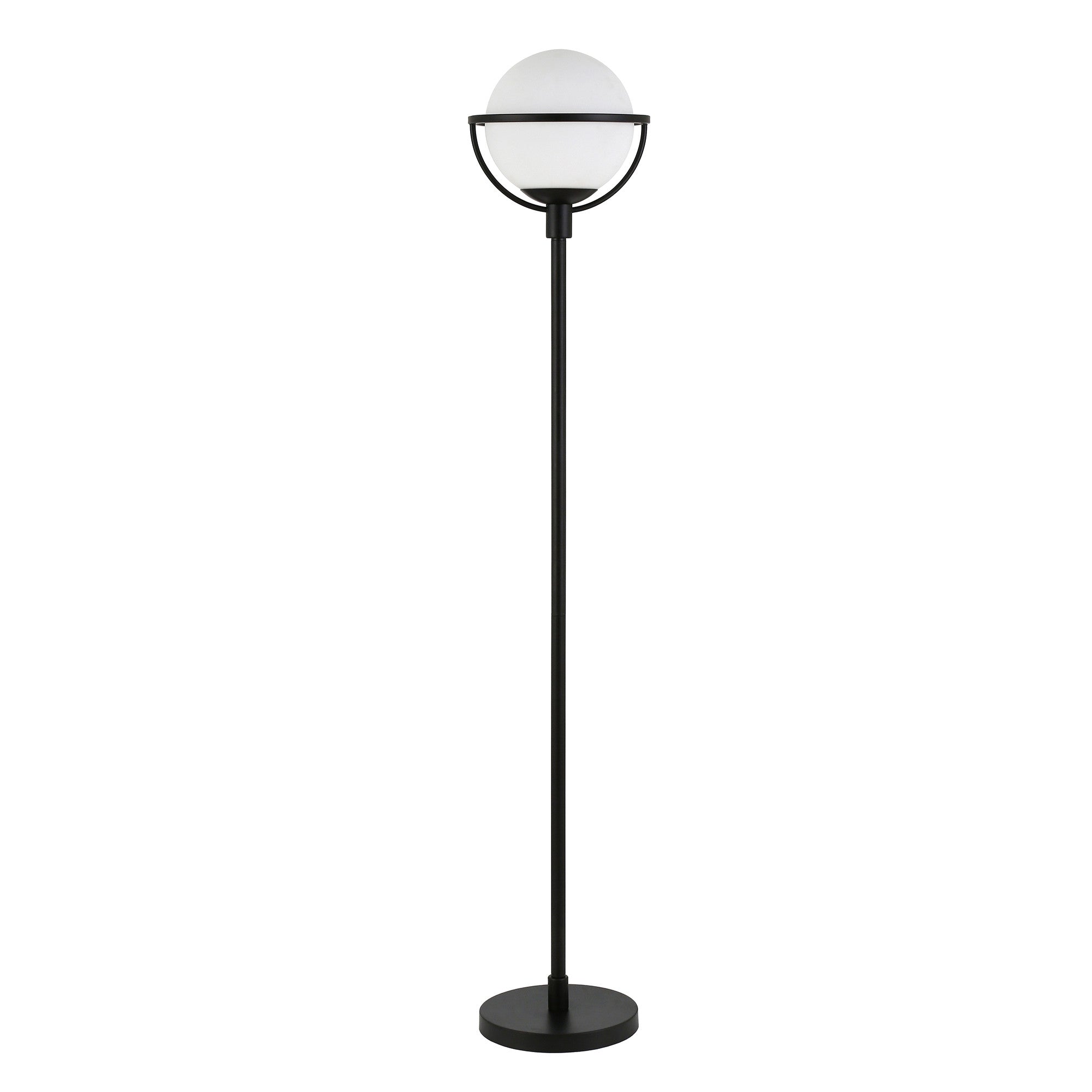 68" Black Novelty Floor Lamp With White Frosted Glass Globe Shade