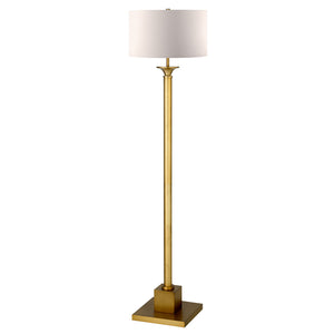 65" Brass Traditional Shaped Floor Lamp With White Frosted Glass Drum Shade