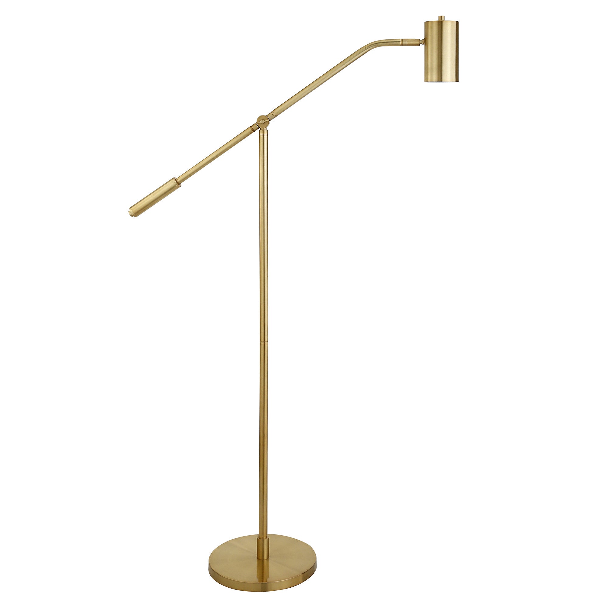 60" Brass Swing Arm Floor Lamp With Brass Drum Shade