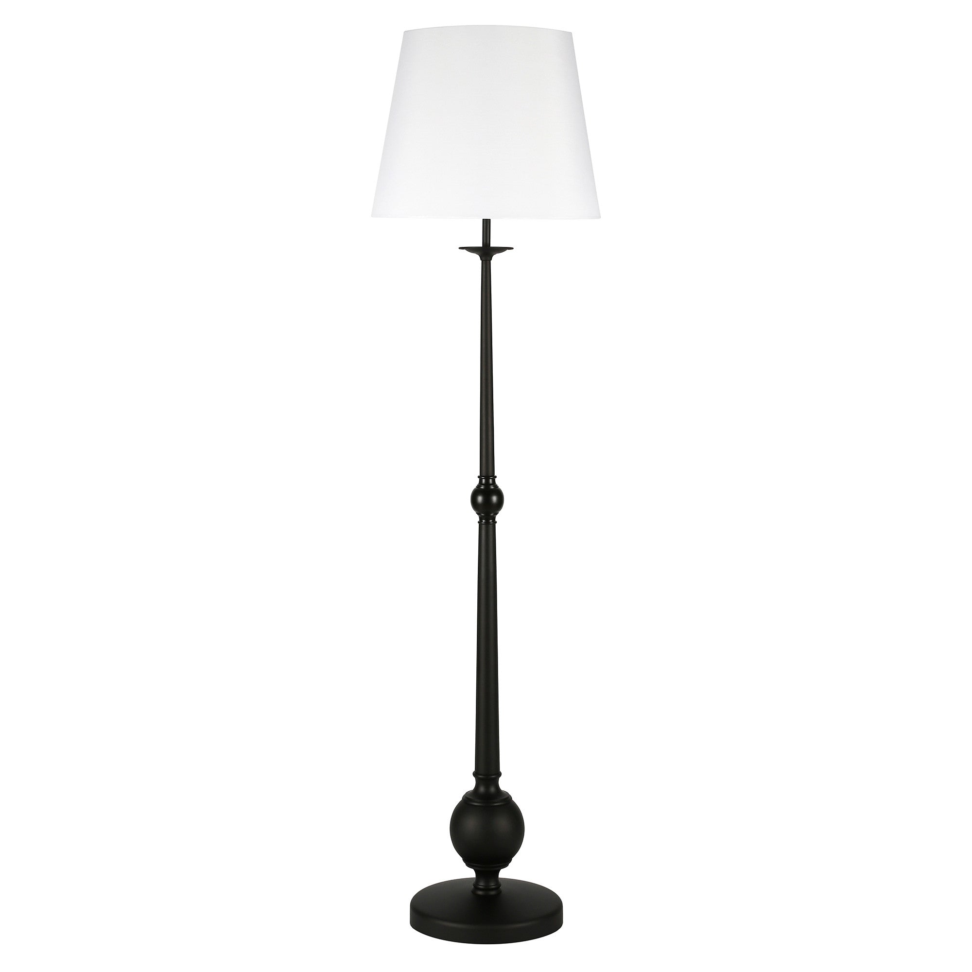 68" Black Traditional Shaped Floor Lamp With White Frosted Glass Drum Shade