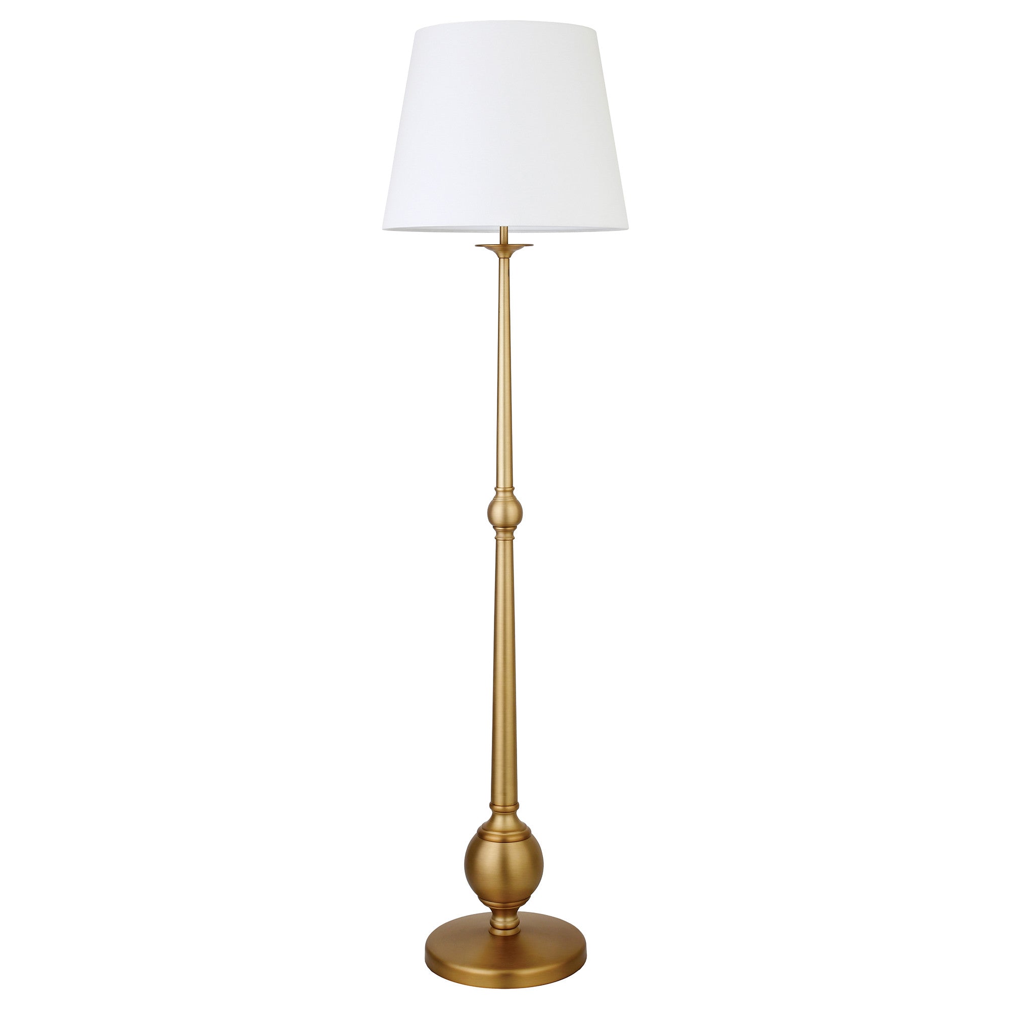 68" Brass Traditional Shaped Floor Lamp With White Frosted Glass Drum Shade