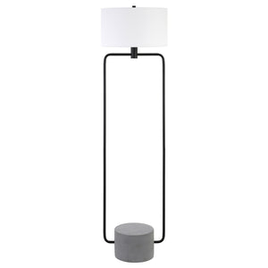 63" Black Column Floor Lamp With White Frosted Glass Drum Shade