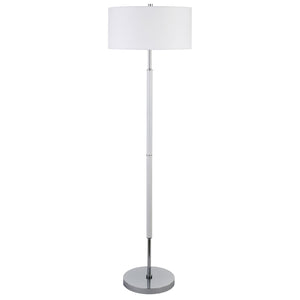 61" Nickel Two Light Traditional Shaped Floor Lamp With White Frosted Glass Drum Shade