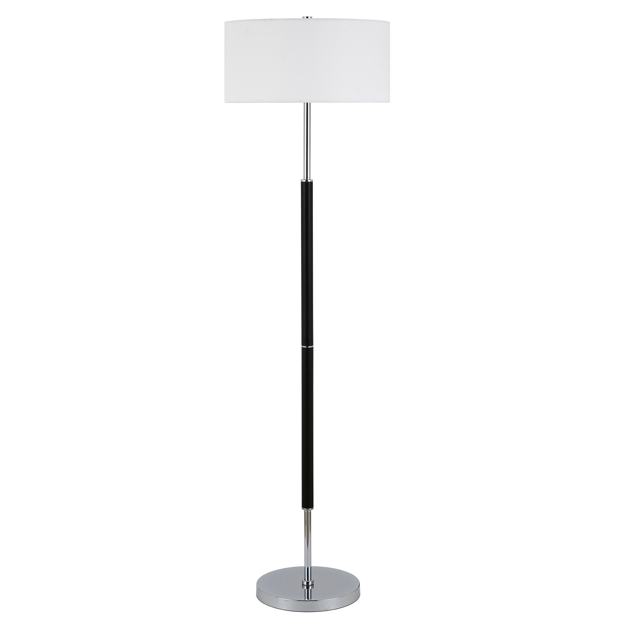 61" Black Two Light Traditional Shaped Floor Lamp With White Frosted Glass Drum Shade