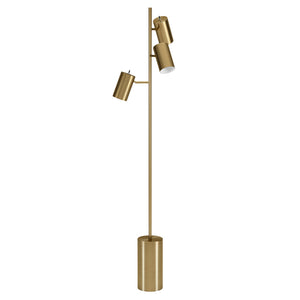 65" Brass Three Light Tree Floor Lamp With Brass Drum Shade