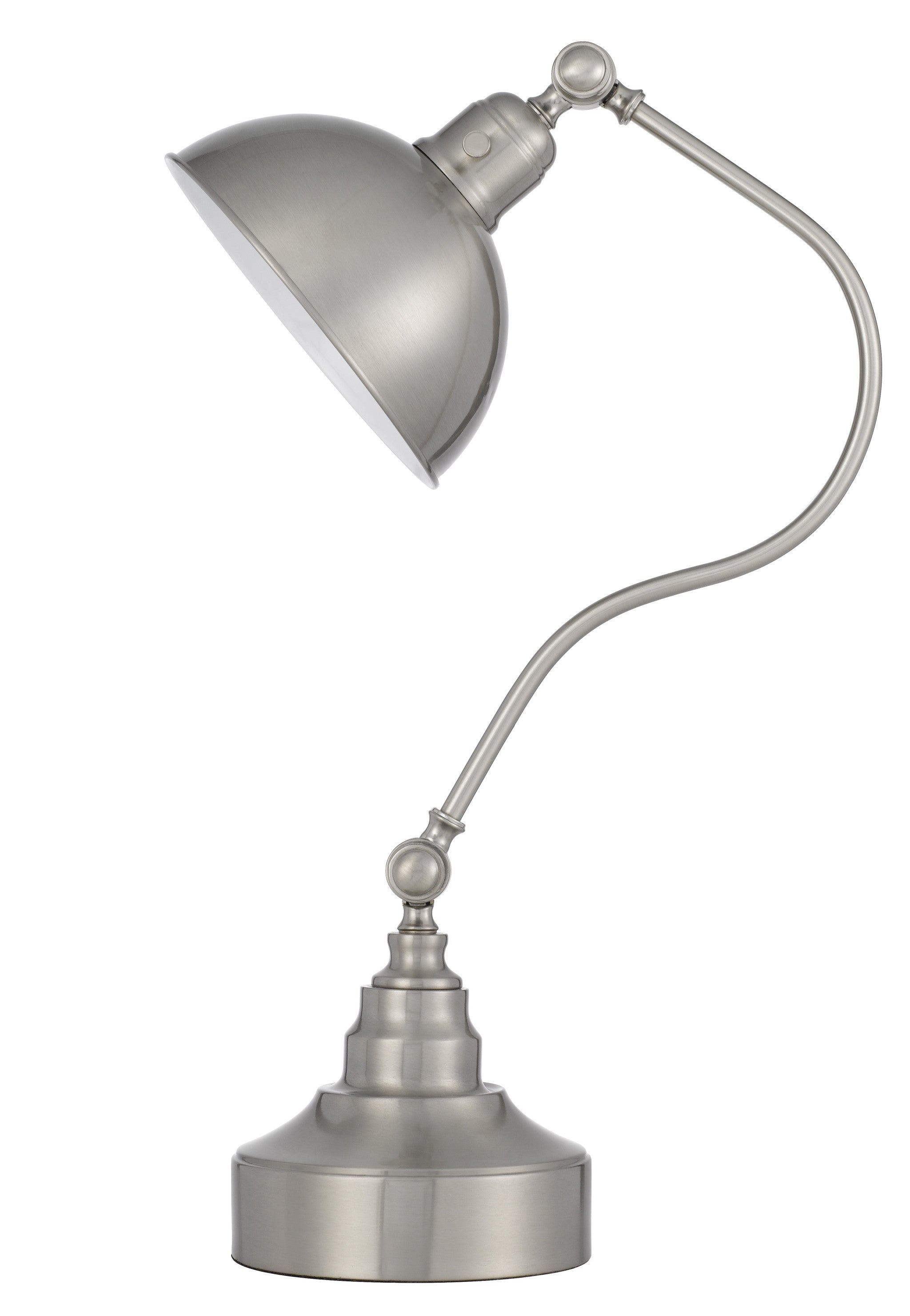 25" Nickel Metal Desk Table Lamp With Nickel Dome Shade