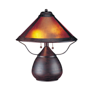 17" Rust Metal Two Light Table Lamp With Amber Empire Shade