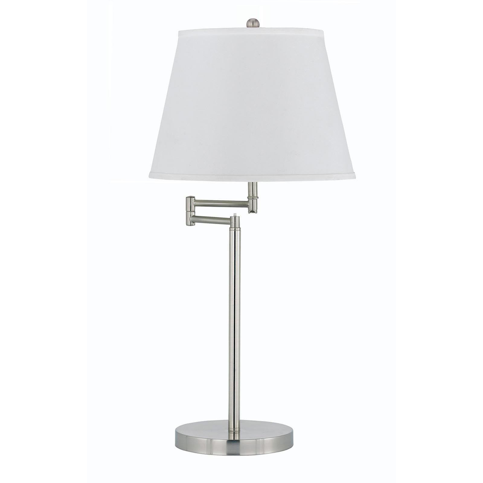 28" Nickel Metal Table Lamp With Off White Empire Shade