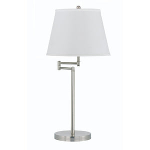 28" Nickel Metal Table Lamp With Off White Empire Shade