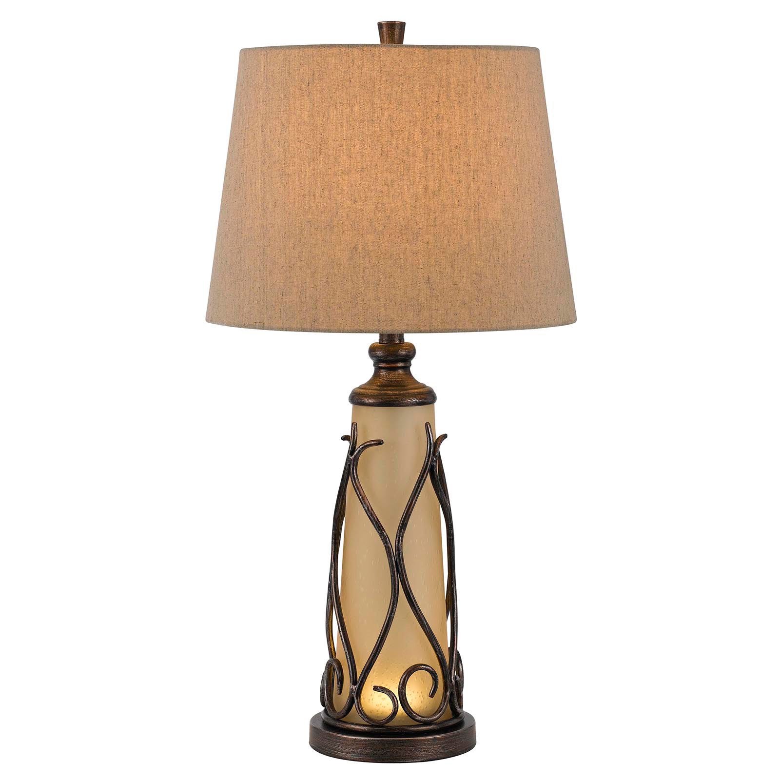 30" Brown Metal Two Light Table Lamp With Brown Empire Shade