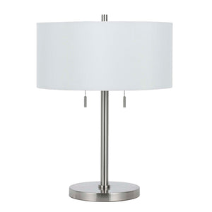 24" Nickel Metal Two Light Table Lamp With White Empire Shade