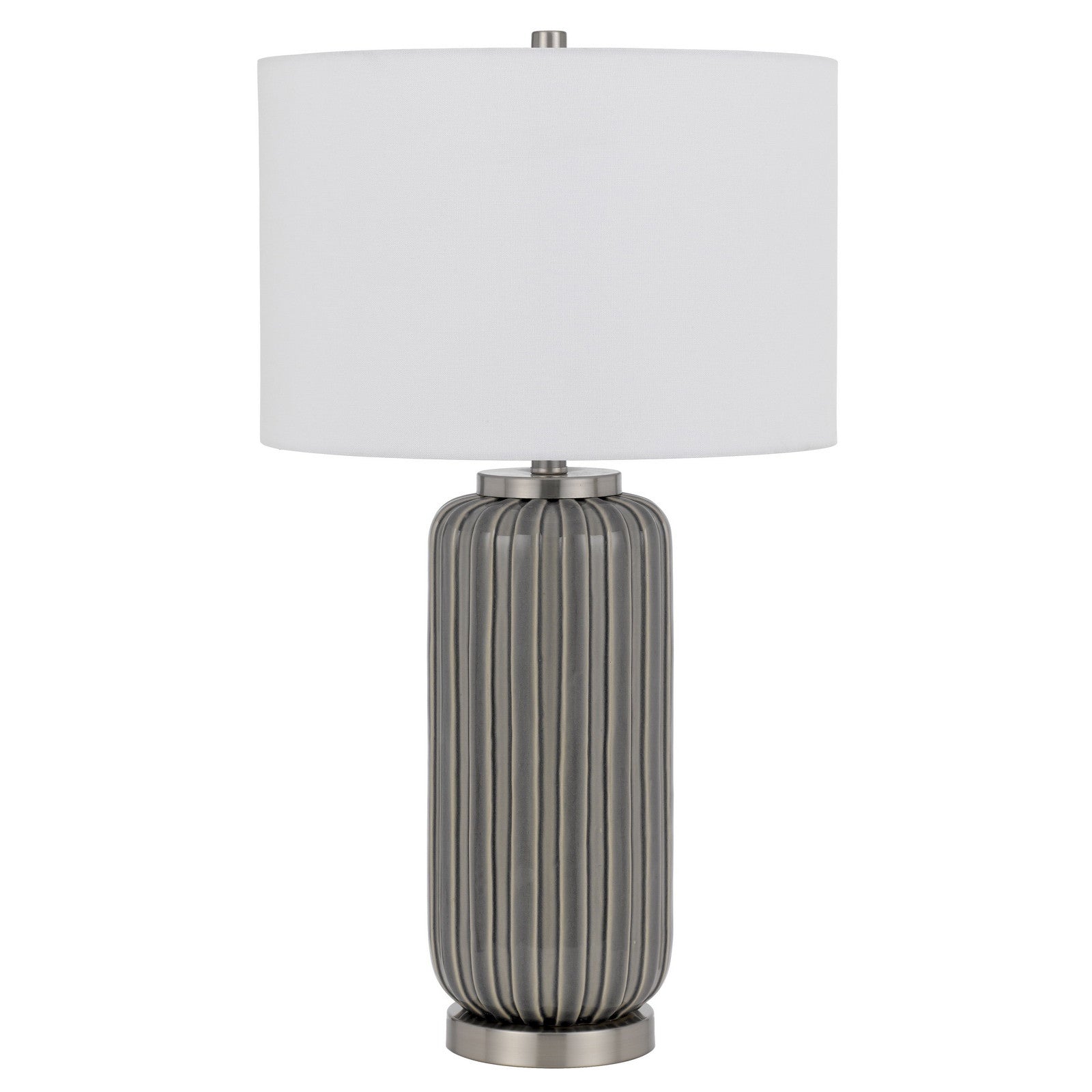 29" Taupe Metal Table Lamp With White Drum Shade