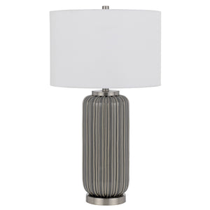 29" Taupe Metal Table Lamp With White Drum Shade