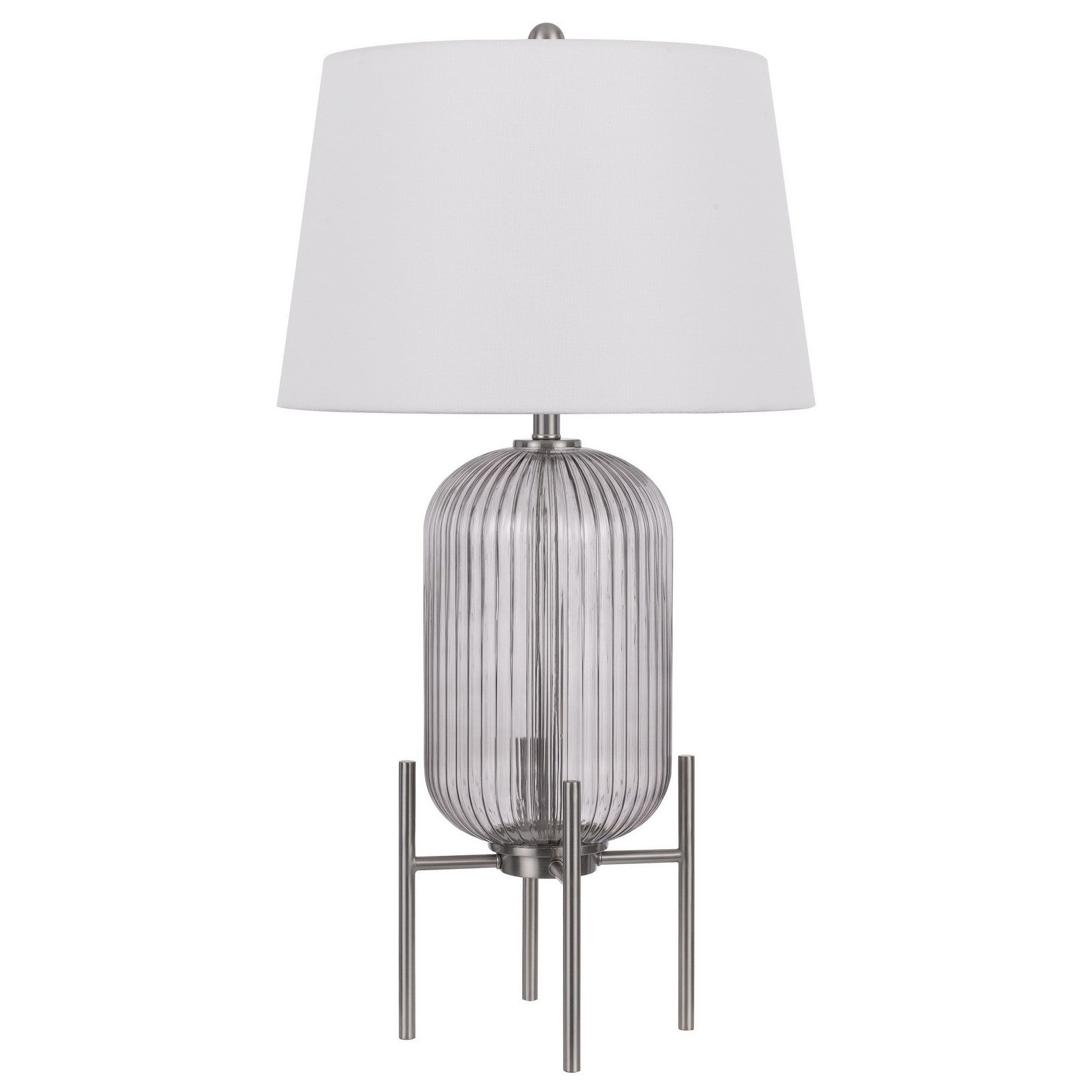 33" Nickel Glass Table Lamp With White Empire Shade