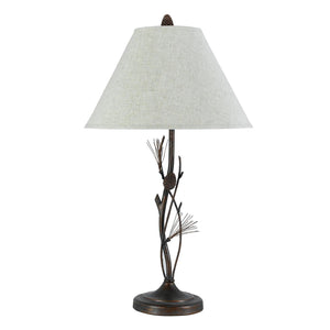 32" Rust Metal Table Lamp With Gray Empire Shade