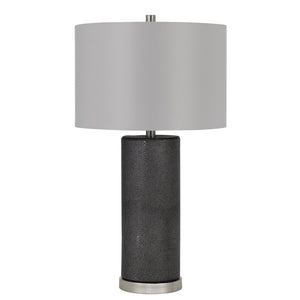 27" Black Metal Table Lamp With Gray Drum Shade