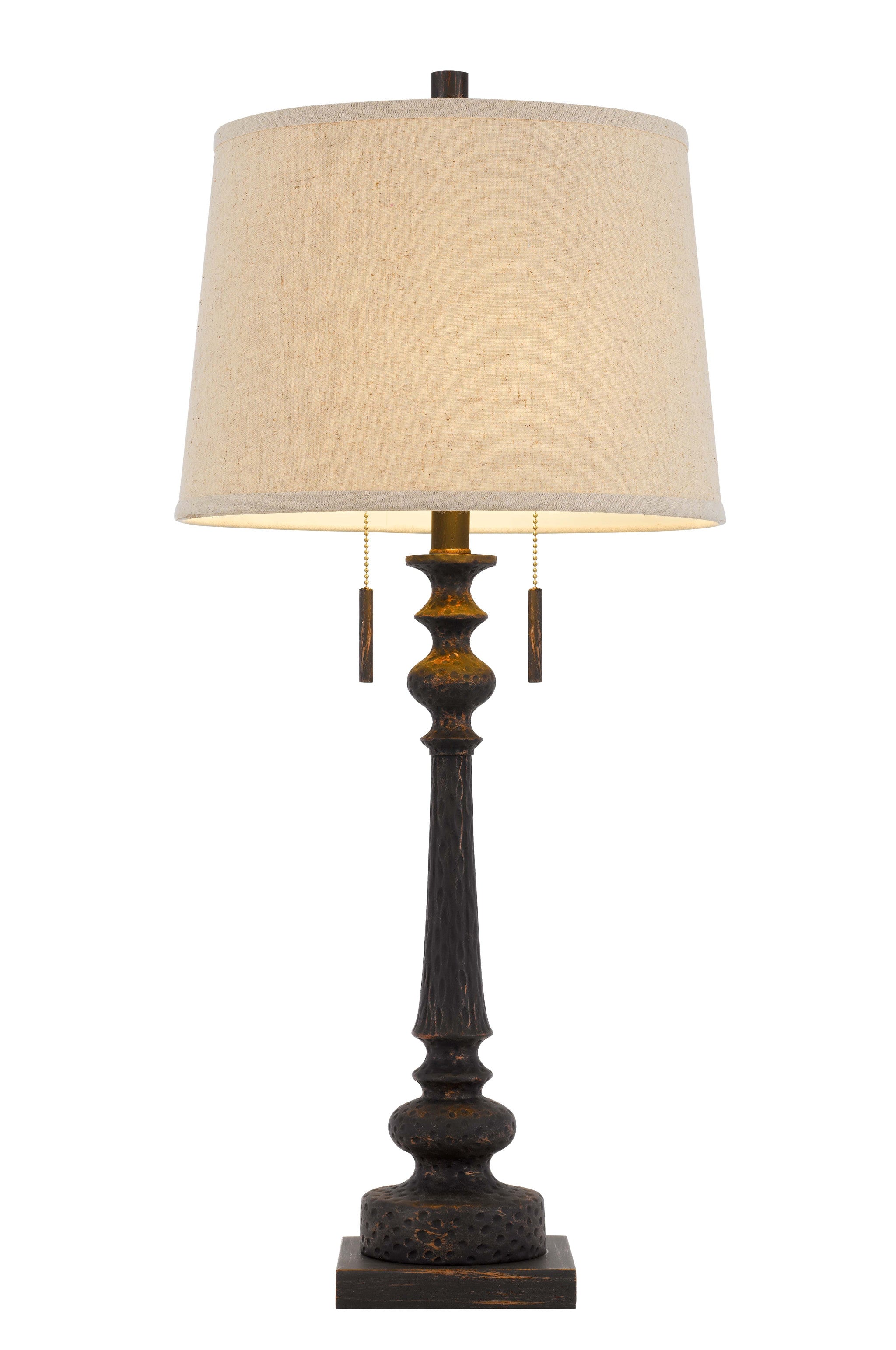 32" Charcoal Two Light Table Lamp With Tan Drum Shade