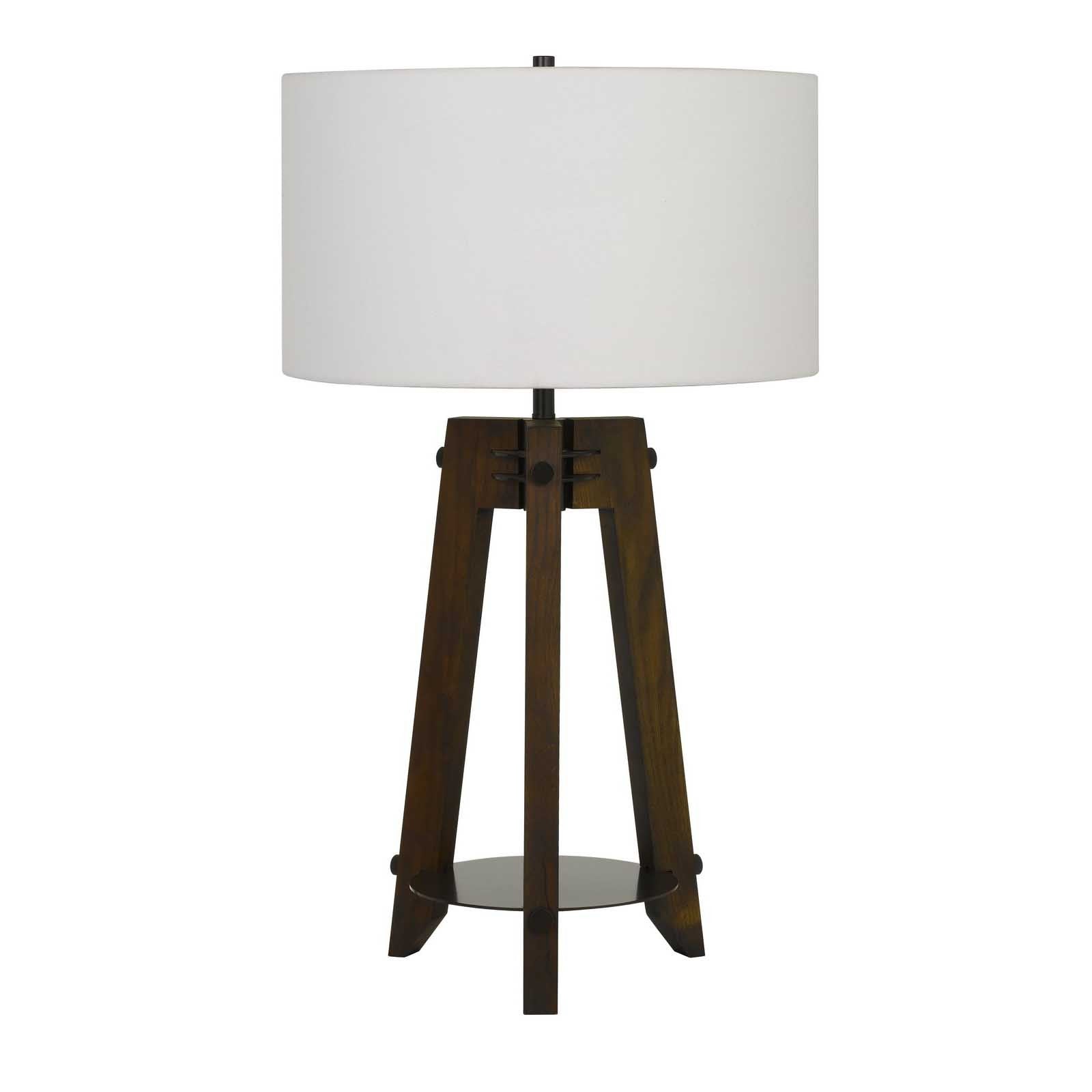 32" Brown Metal Table Lamp With Off White Drum Shade