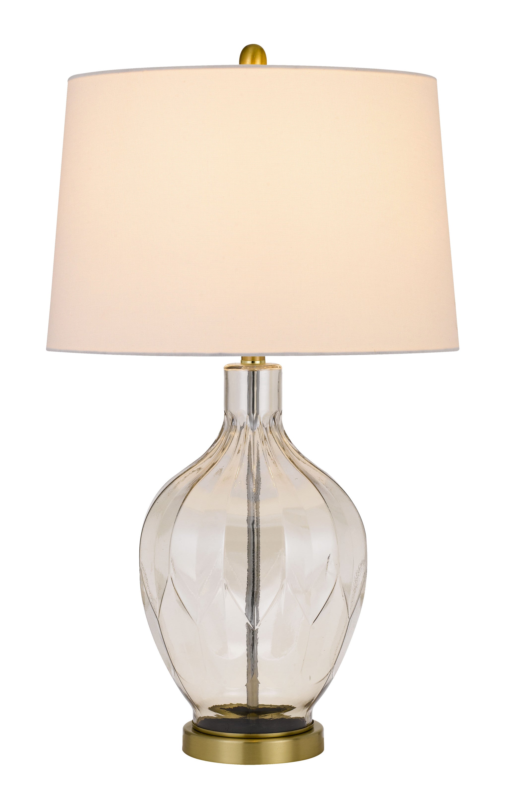 30" Clear Metal Table Lamp With Off White Drum Shade