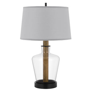 30" Clear Metal Table Lamp With Gray Empire Shade