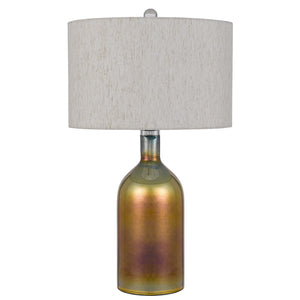 28" Gold Glass Table Lamp With Gray Drum Shade