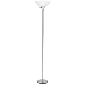 70" Nickel Torchiere Floor Lamp With White Frosted Glass Dome Shade