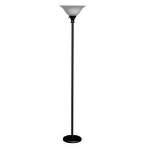 71" Black Torchiere Floor Lamp With Black Frosted Glass Dome Shade