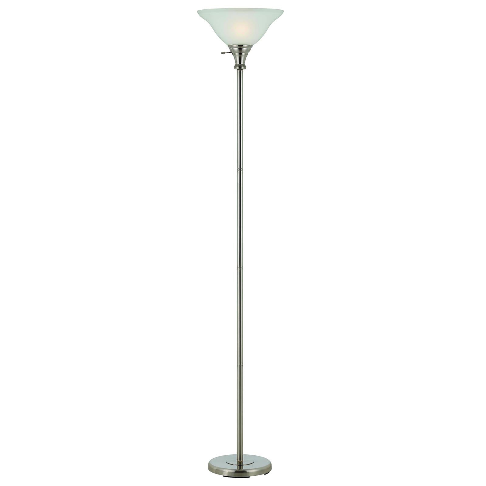 71" Nickel Torchiere Floor Lamp With Clear Frosted Glass Dome Shade