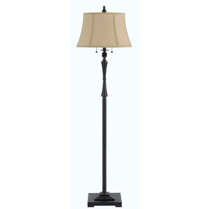 61" Bronze Two Light Traditional Shaped Floor Lamp With Brown Square Shade