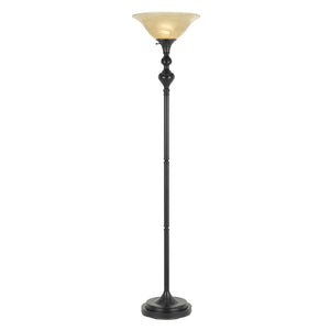 71" Bronze Torchiere Floor Lamp With Beige Frosted Glass Dome Shade