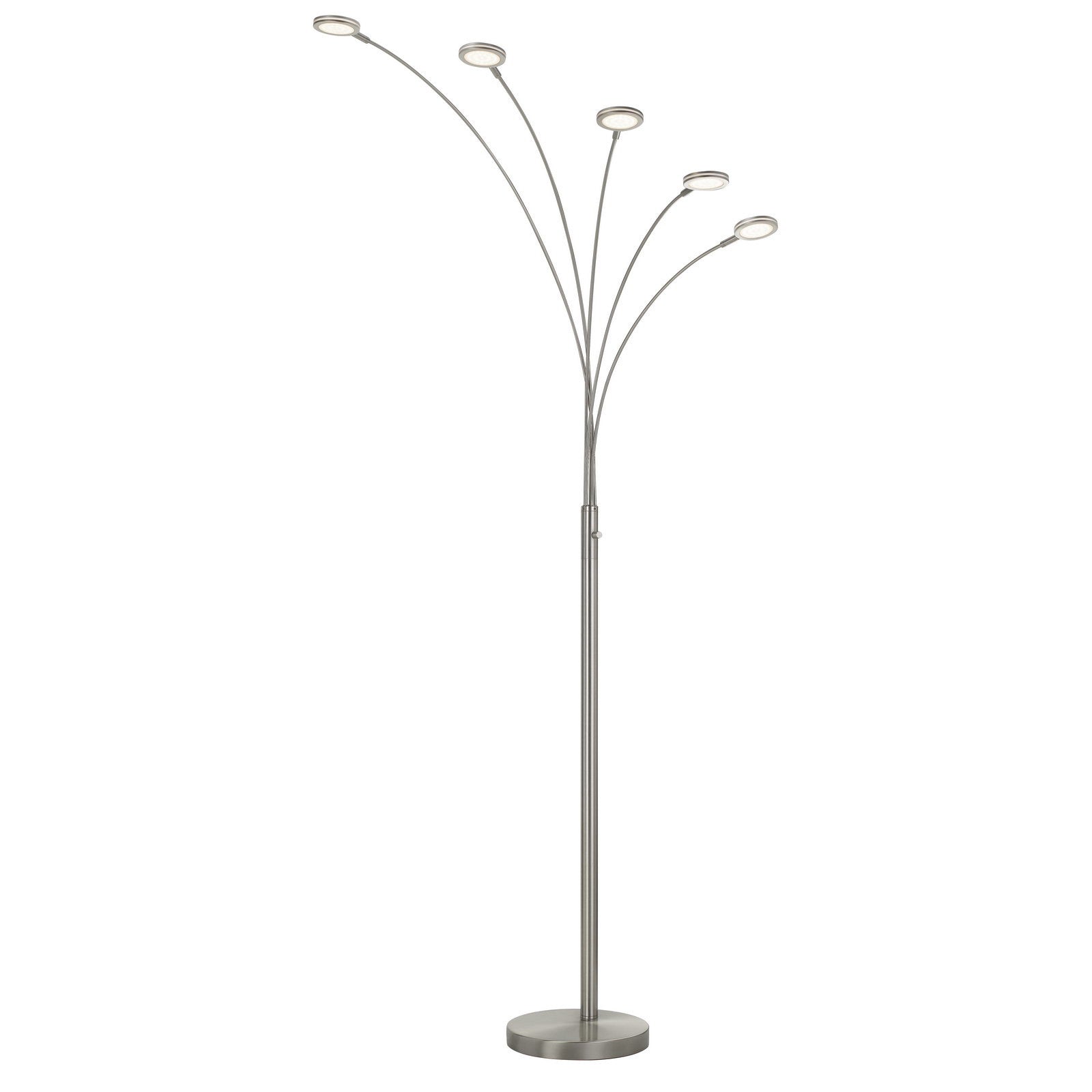 72" Nickel Five Light Led Arc Floor Lamp