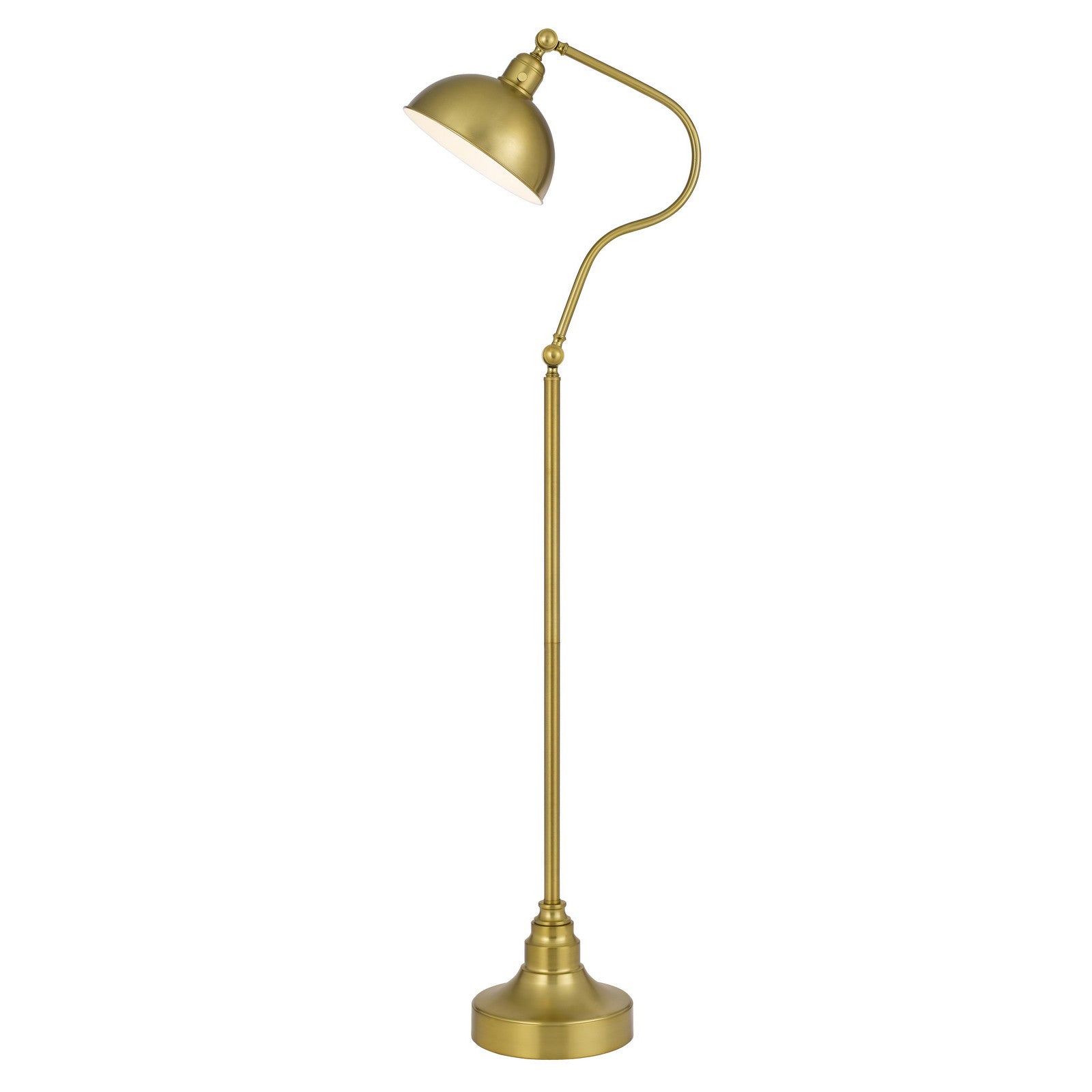 60" Brass Traditional Shaped Floor Lamp With Antiqued Brass Dome Shade