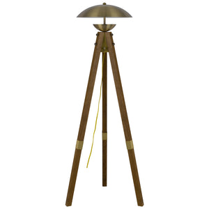 55" Brass Tripod Floor Lamp With Antiqued Brass Dome Shade