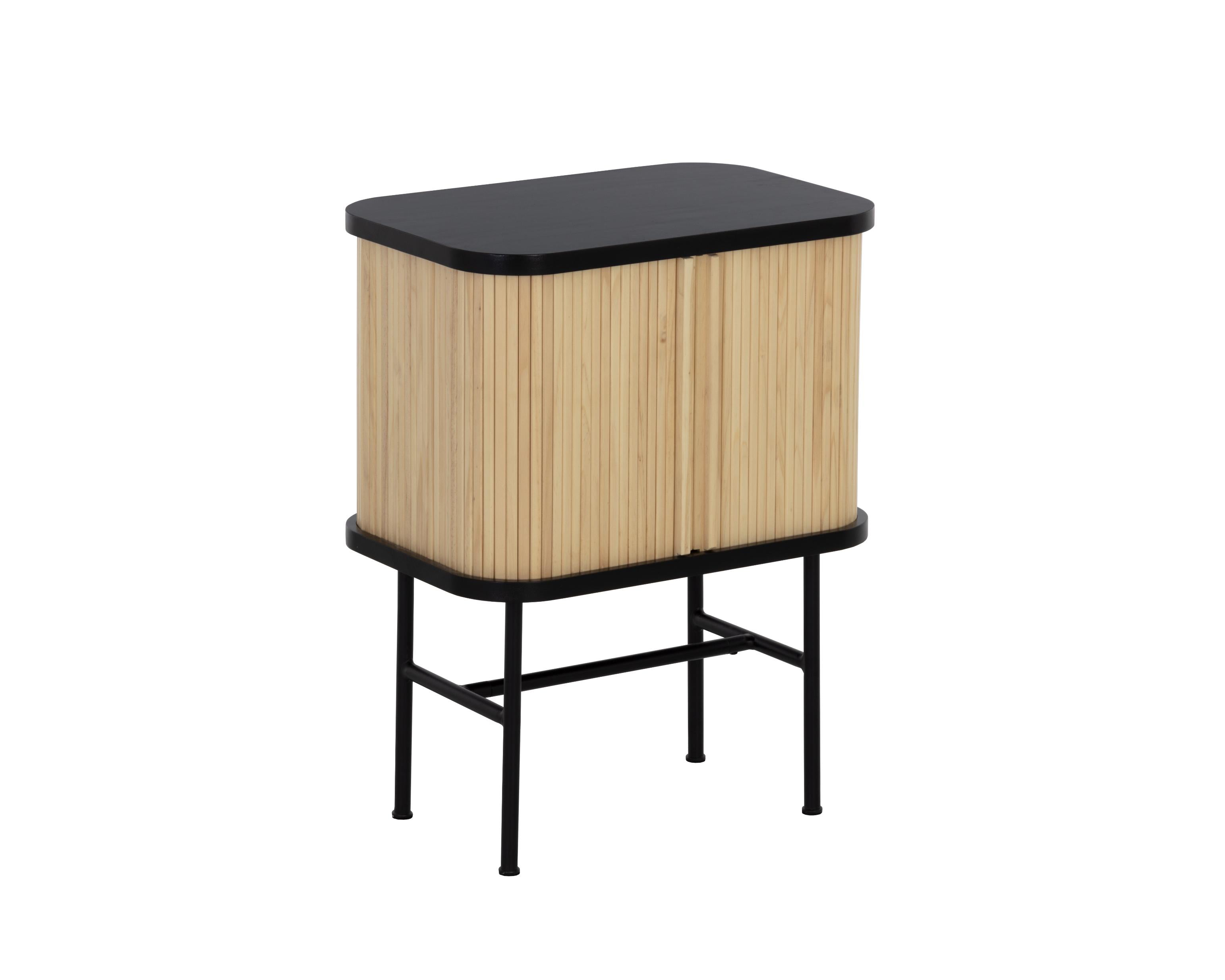 24" Natural and Black Modern Sliding Door Nightstand