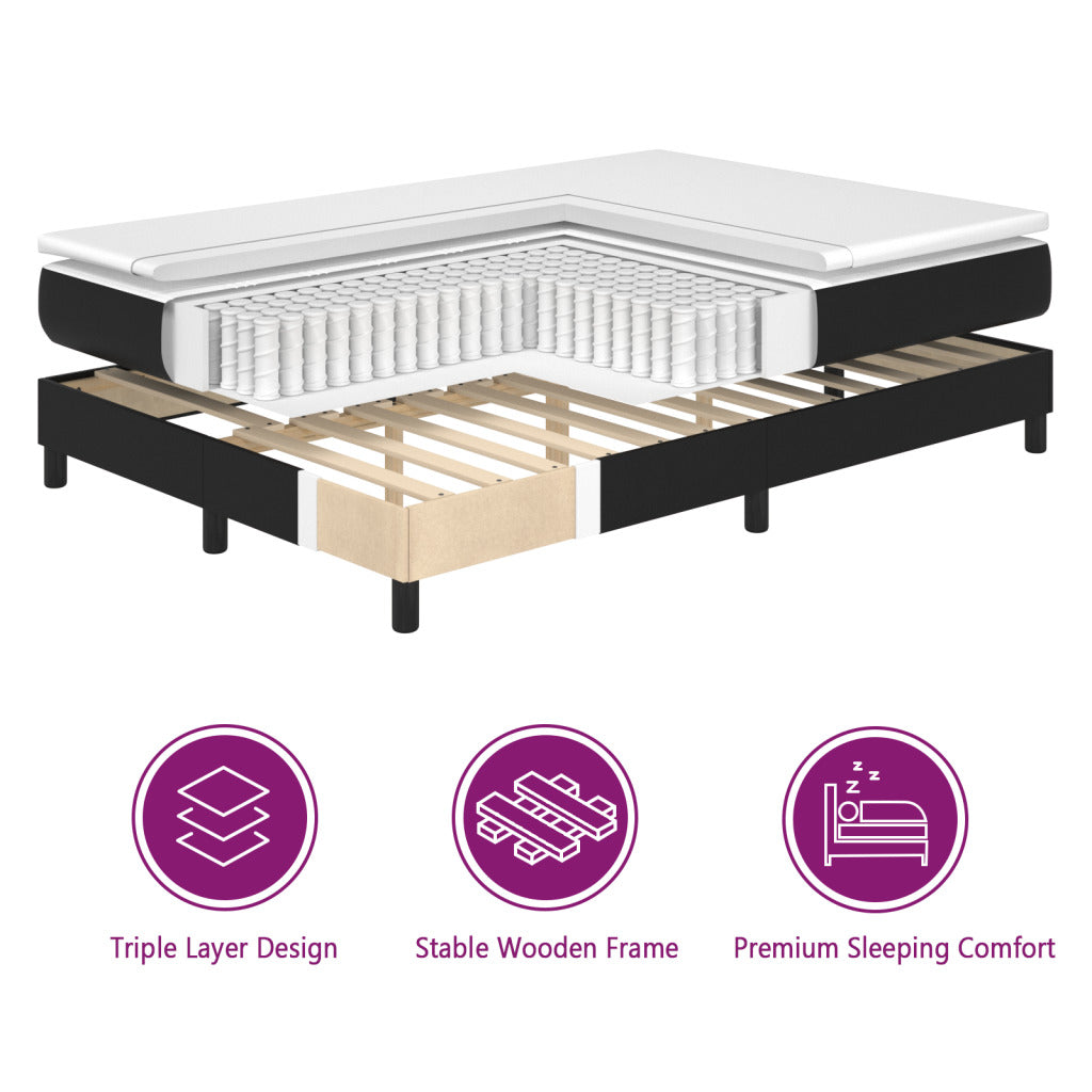 vidaXL Bed Frame Box Spring Bed Base with Mattress for Bedroom Faux Leather-24