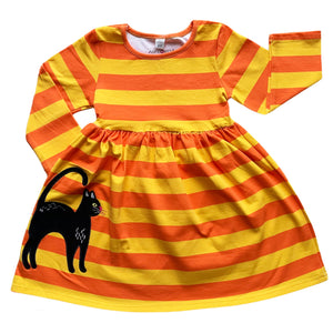 AnnLoren Girls Boutique Black Cat Orange Striped Halloween Dress-4