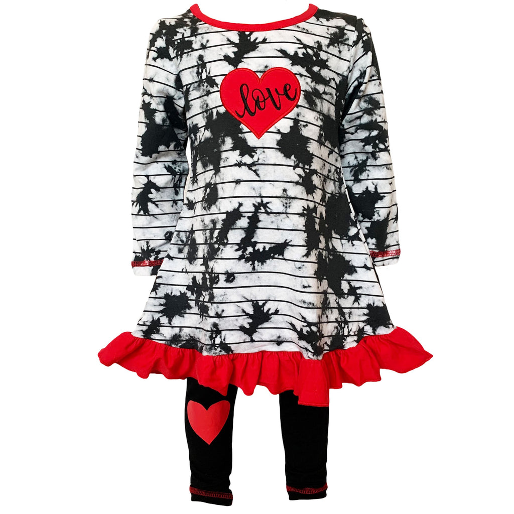 AnnLoren Girls Valentine's Day Heart Tie Dye Outfit Dress and Black Leggings-0