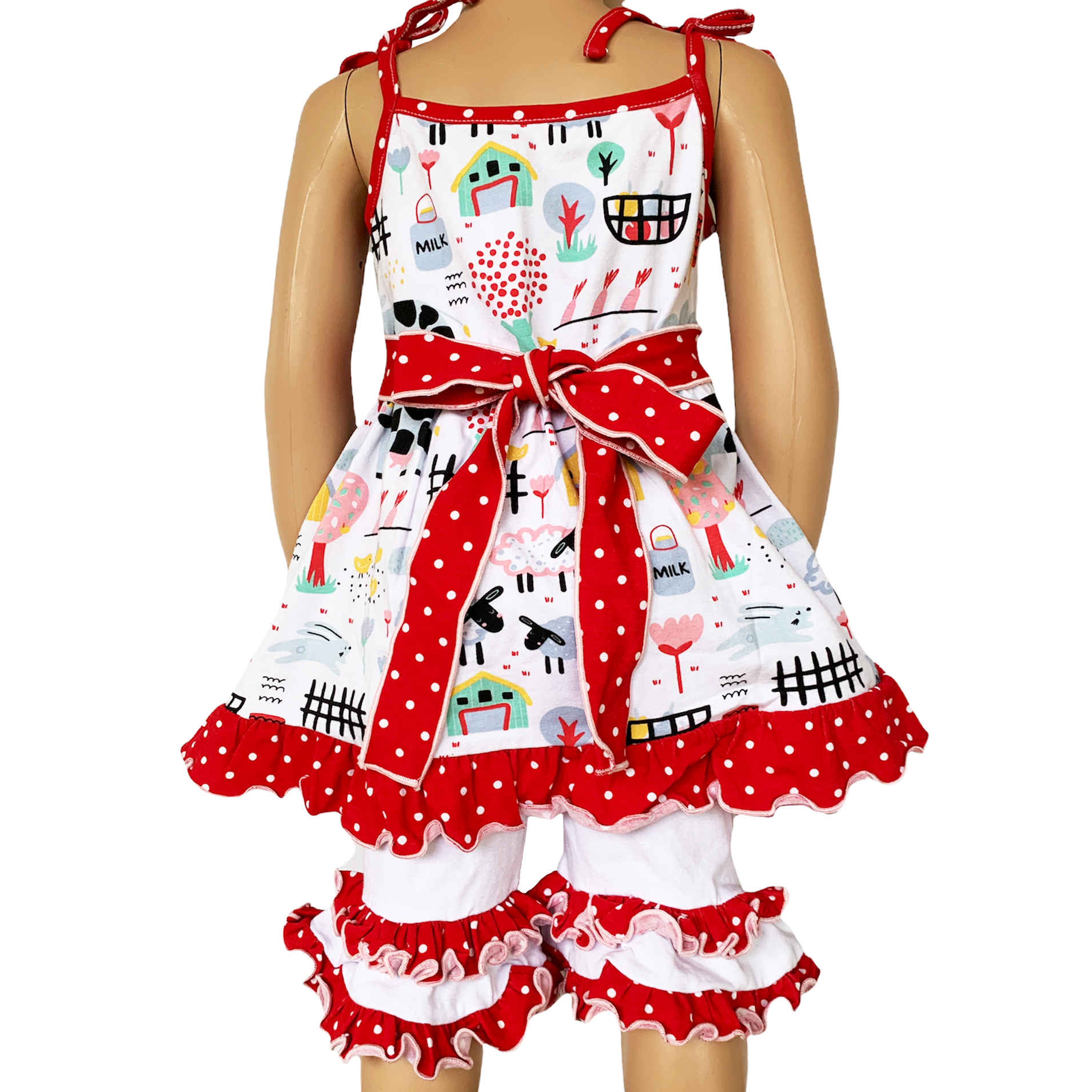 AnnLoren Little & Big Girls Farm Animals Dress and Capri Ruffle Leggings Outfit-2
