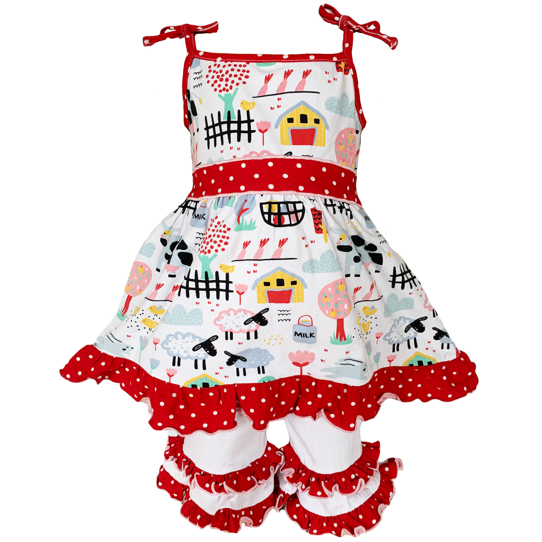 AnnLoren Little & Big Girls Farm Animals Dress and Capri Ruffle Leggings Outfit-0