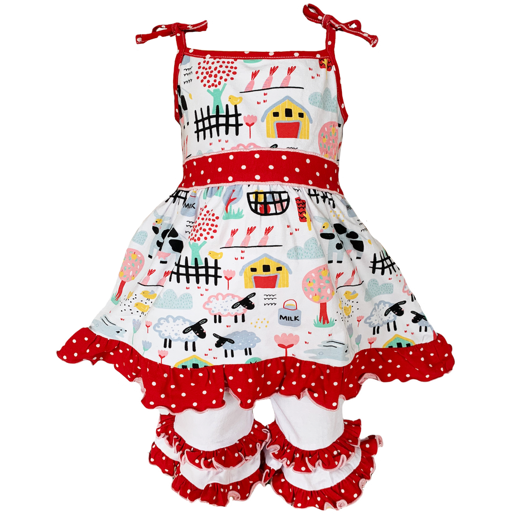 AnnLoren Little & Big Girls Farm Animals Dress and Capri Ruffle Leggings Outfit-0