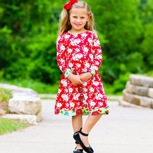 AnnLoren Girls Boutique Christmas Floral Long Sleeve Cotton Party Dress-4