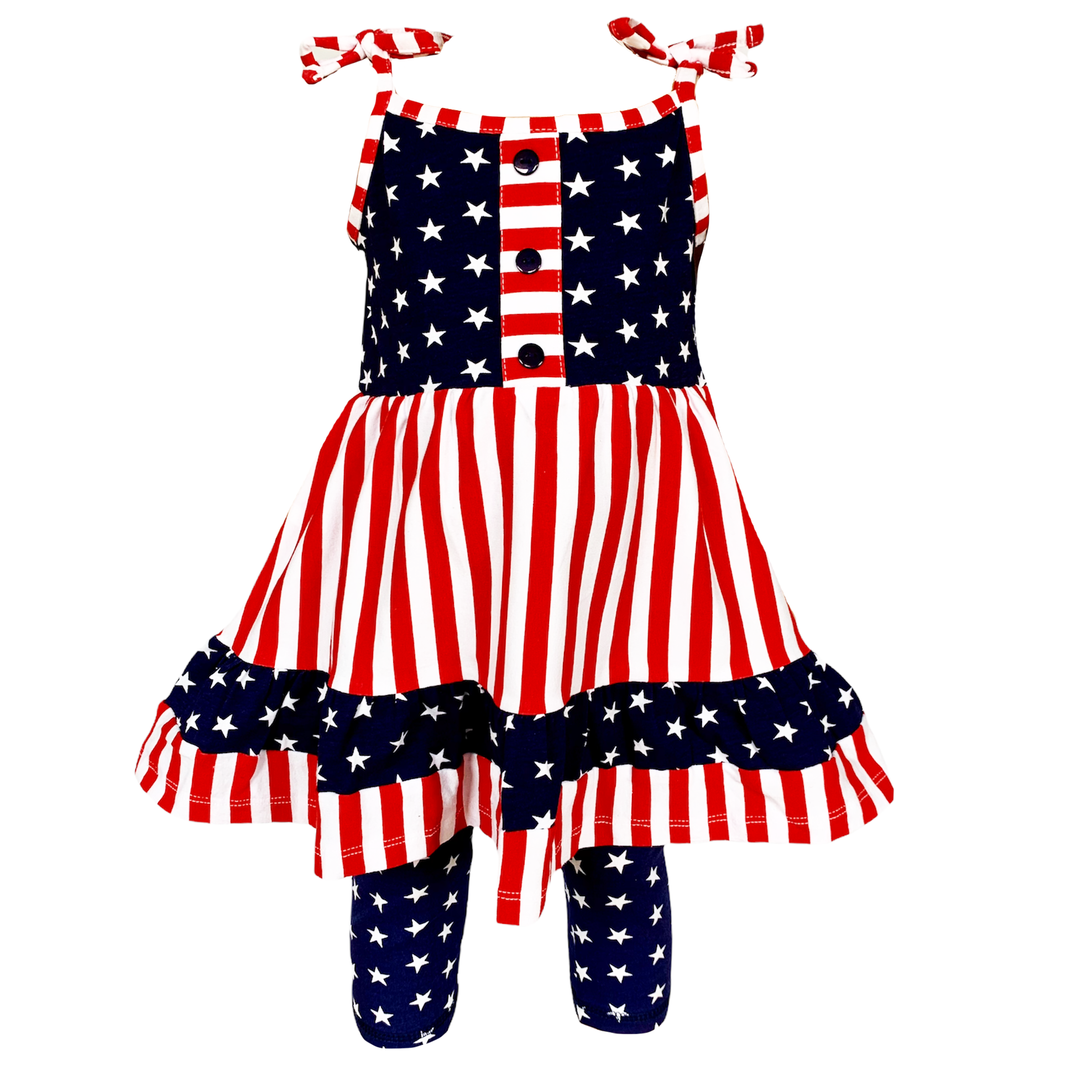 AnnLoren Girls 4th of July Stars & Striped Dress & Capri Leggings Outfit-7