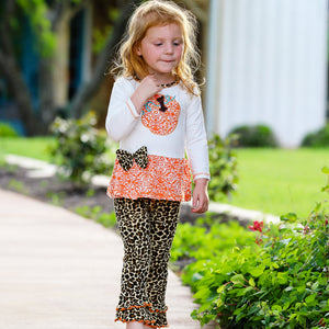 AnnLoren Girls Autumn Orange Pumpkin Leopard Tunic Thanksgiving Outfit-3