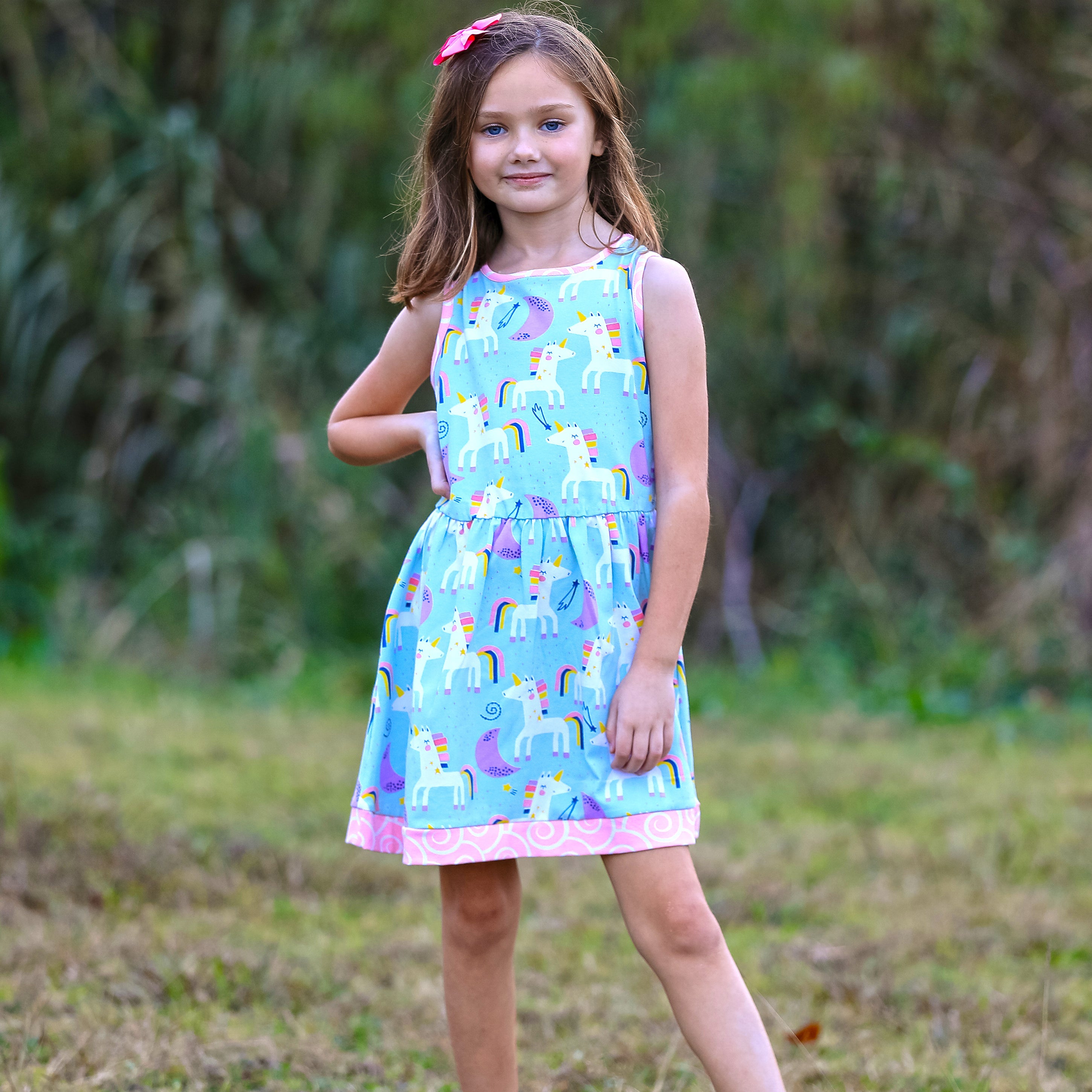 AnnLoren Little & Big Girls Magical Unicorns Rainbows Sleeveless Dress Party Outfit-2