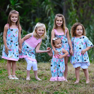 AnnLoren Girls Seashells & Swirls Dress & White Capri Leggings Boutique Set-5