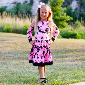 AnnLoren Girls Boutique Pink Black White Tie Dye Long Sleeve Cotton Dress-4