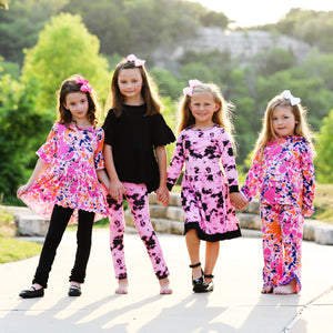 AnnLoren Girls Boutique Pink Black White Tie Dye Long Sleeve Cotton Dress-6