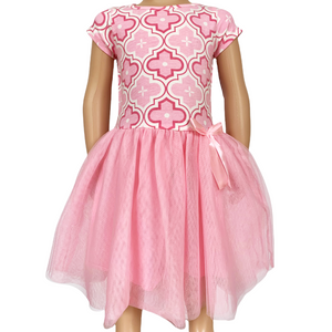 AnnLoren Girls Dress Pink Tulle & Pink Arabesque Easter Party Dress-0